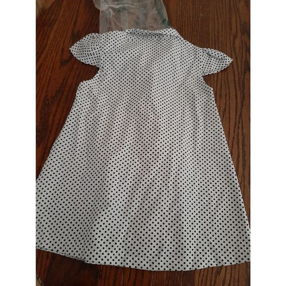New Girl's 90 (2T) White Black Polka Dot Dress Tie Neck Short Sleeve - Picture 5 of 5